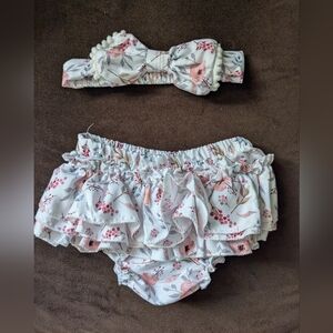 Adorable Infant Ruffle Bum Diaper Cover & Bow Set Photo Shoot Outfit